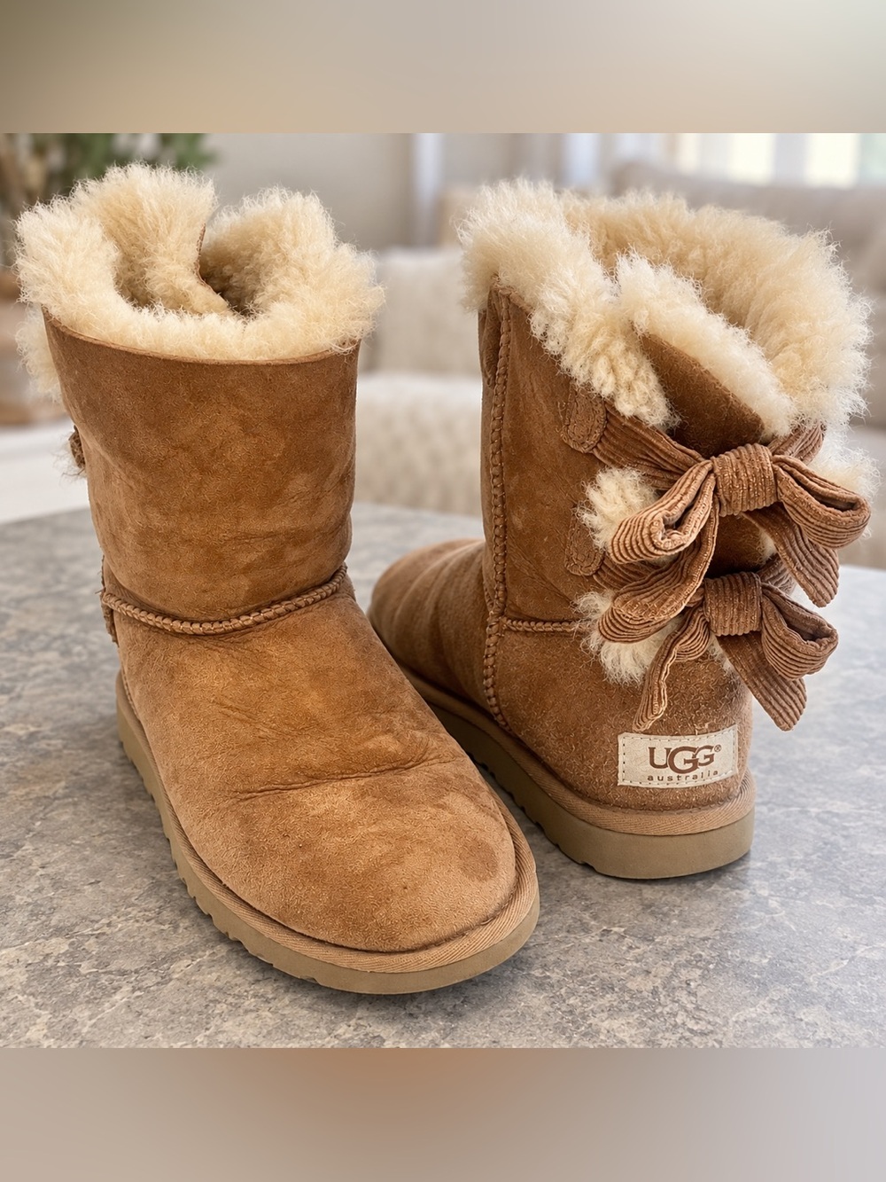 UGG Bailey Bow Chestnut Suede Double Bow Boots Size 5